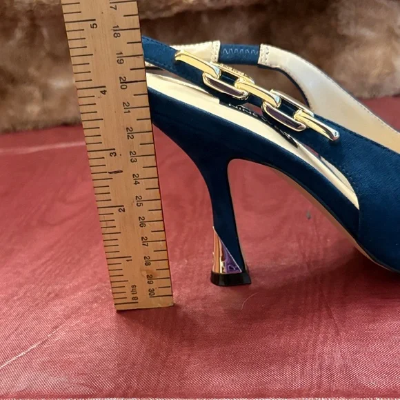 Nine West Teal Blue Suede Slingback Pointed-Toe Pumps - Picture 5 of 7